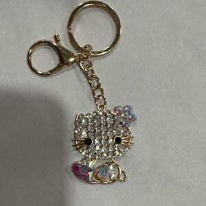 Crystal Cat Keychain with Gold Accents